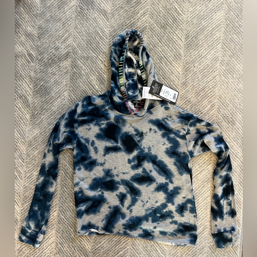 Flowers by Zoe tie dye hoodie with neon rainbow stitching, NWT, size medium 8/10